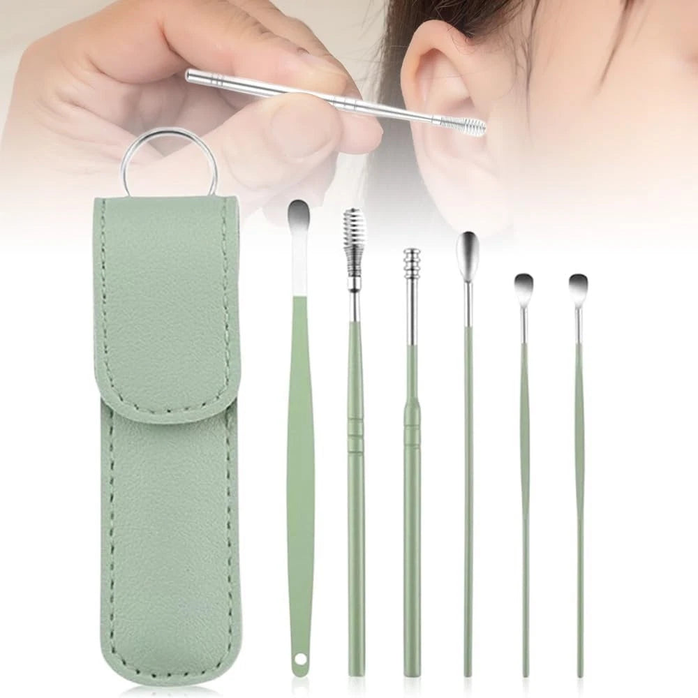 6Pcs Ear Pick Cleaning Set Spiral Tool Spoon Ear Wax Remover Cleaner Curette Kit