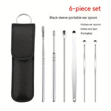 6Pcs Ear Pick Cleaning Set Spiral Tool Spoon Ear Wax Remover Cleaner Curette Kit